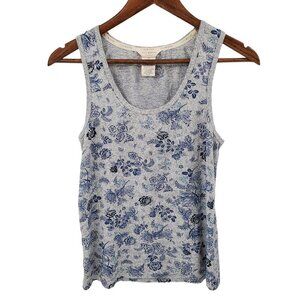 Lucky Brand Womens Floral Scoop Neck Tank Top Sz S Gray Blue Summer Casual